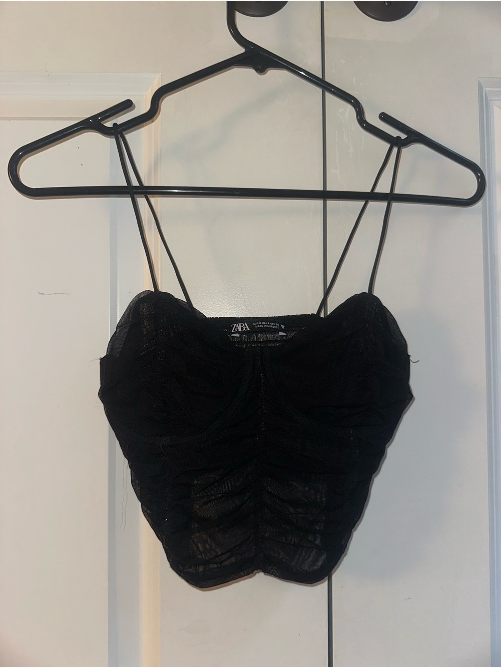 Zara Black Ruched Mesh Cami